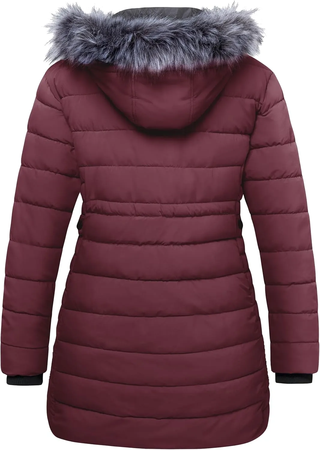 wantdo Women's Plus Size Winter Coats Warm Long Puffer Coat Quilted Parka Jacket with Removable Fur Hood