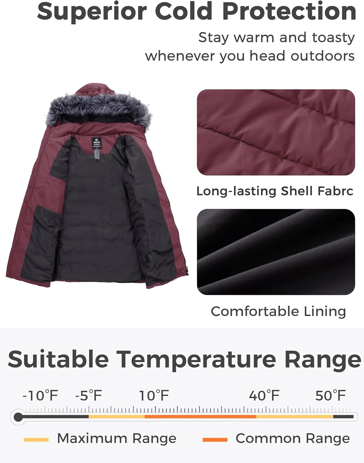 wantdo Women's Plus Size Winter Coats Warm Long Puffer Coat Quilted Parka Jacket with Removable Fur Hood