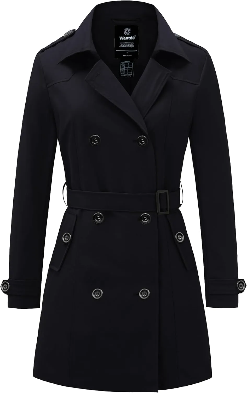 wantdo Women's Waterproof Trench Coat Classic Lapel Outerwear Coat with Belt