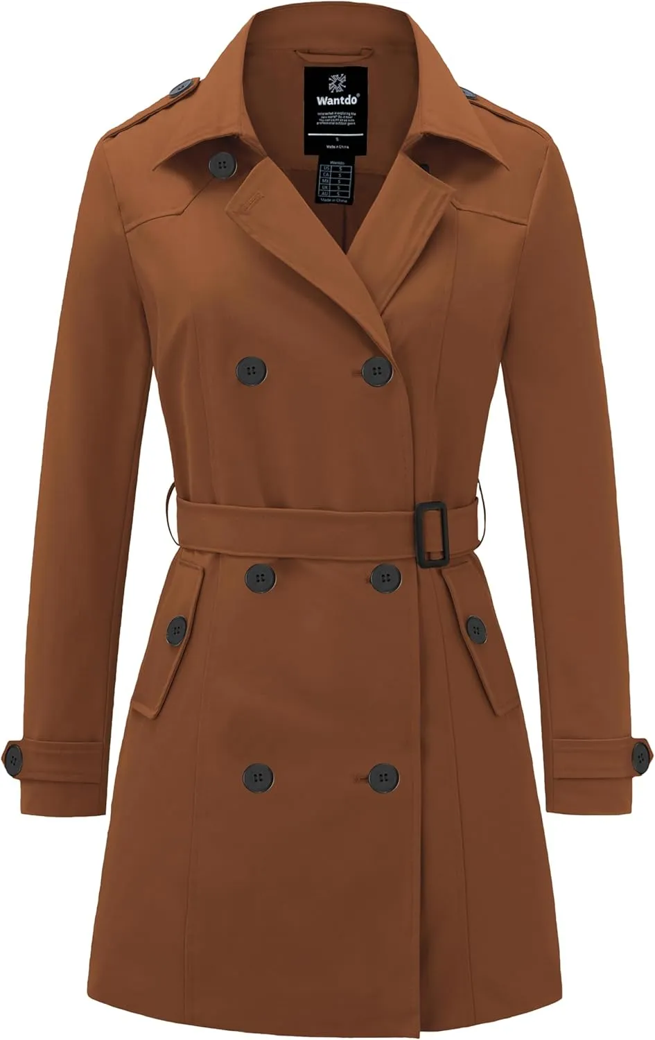 wantdo Women's Waterproof Trench Coat Classic Lapel Outerwear Coat with Belt