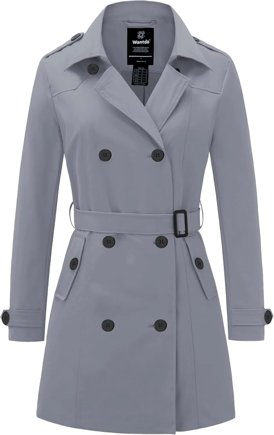 wantdo Women's Waterproof Trench Coat Classic Lapel Outerwear Coat with Belt