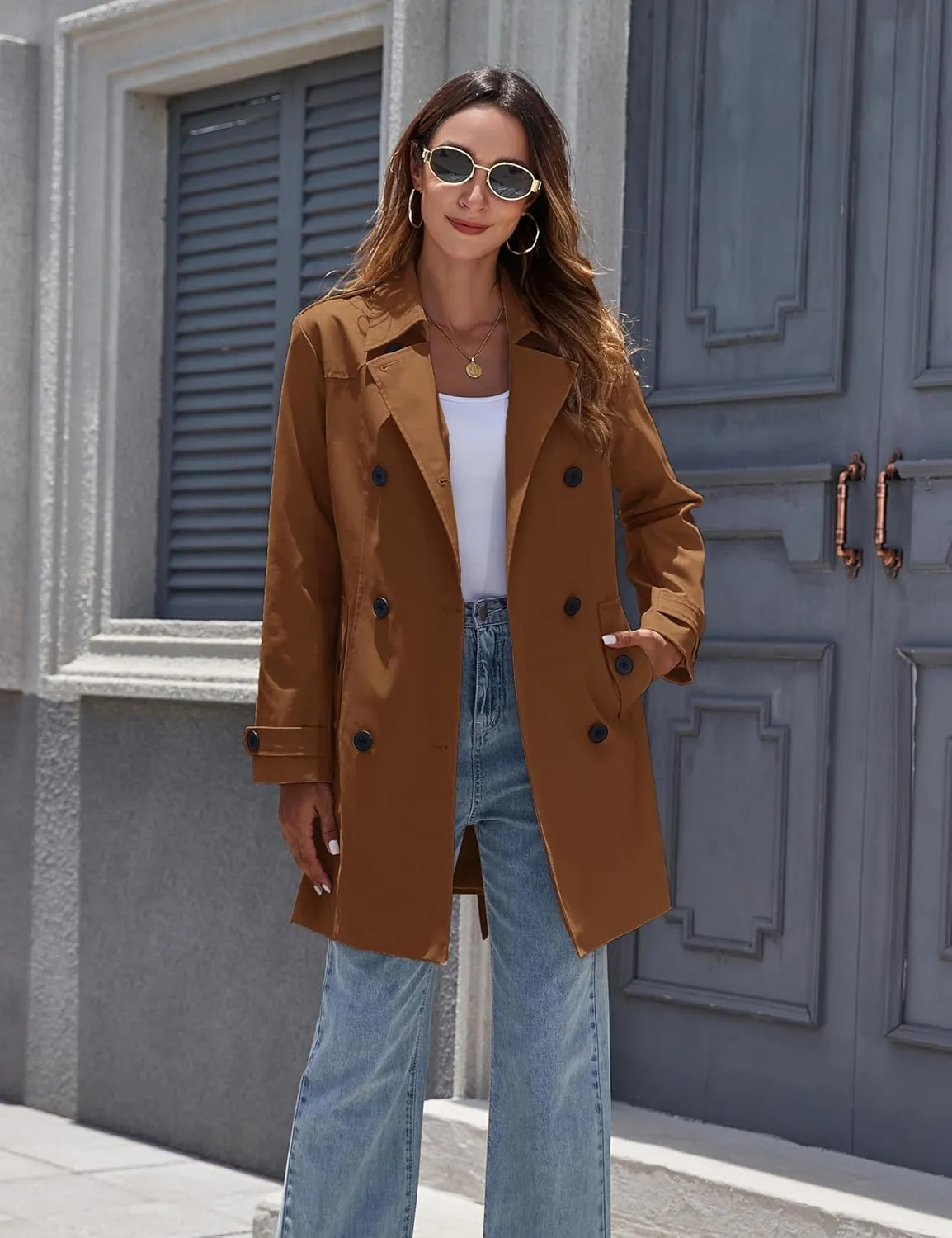 wantdo Women's Waterproof Trench Coat Classic Lapel Outerwear Coat with Belt