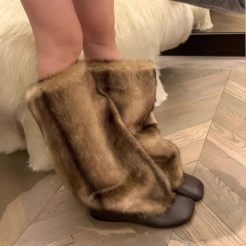 Wenkouban Christmas outfits winter outfits  Black Friday Women's Plush High-Top Boots 2024 Winter Fashion Knee-High Low Heel Warm Cotton-Padded Shoes Snow Boots