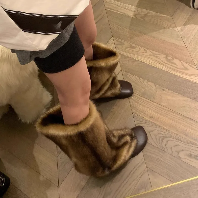 Wenkouban Christmas outfits winter outfits  Black Friday Women's Plush High-Top Boots 2024 Winter Fashion Knee-High Low Heel Warm Cotton-Padded Shoes Snow Boots