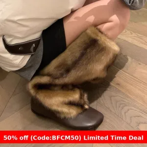 Wenkouban Christmas outfits winter outfits  Black Friday Women's Plush High-Top Boots 2024 Winter Fashion Knee-High Low Heel Warm Cotton-Padded Shoes Snow Boots