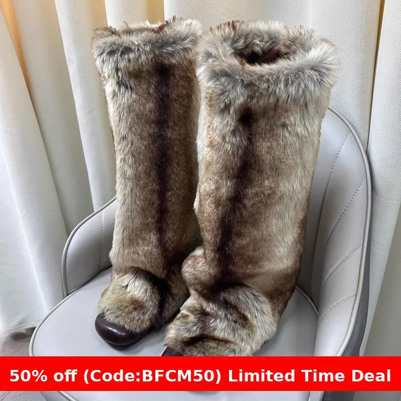 Wenkouban Christmas outfits winter outfits  Black Friday Women's Plush High-Top Boots 2024 Winter Fashion Knee-High Low Heel Warm Cotton-Padded Shoes Snow Boots