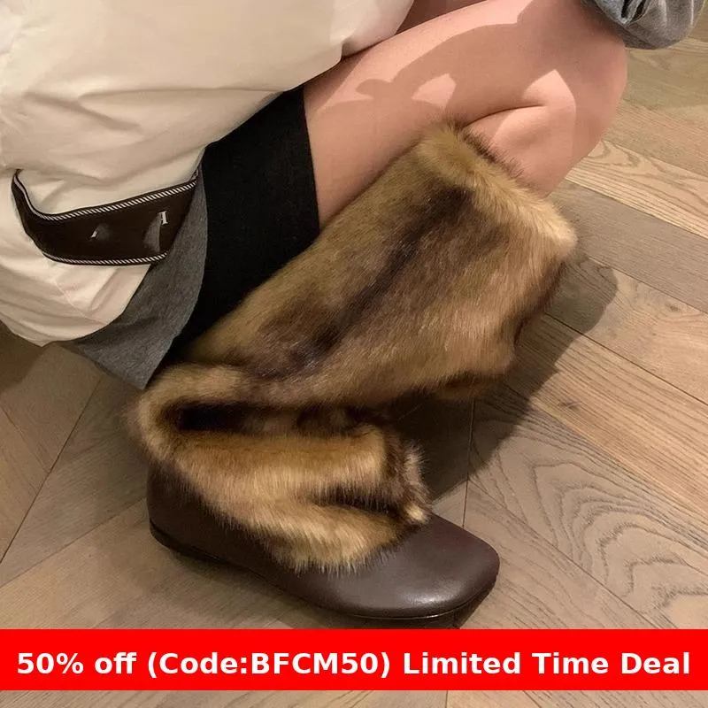 Wenkouban Christmas outfits winter outfits  Black Friday Women's Plush High-Top Boots 2024 Winter Fashion Knee-High Low Heel Warm Cotton-Padded Shoes Snow Boots