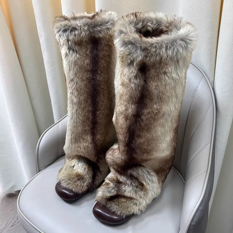 Wenkouban Christmas outfits winter outfits  Black Friday Women's Plush High-Top Boots 2024 Winter Fashion Knee-High Low Heel Warm Cotton-Padded Shoes Snow Boots