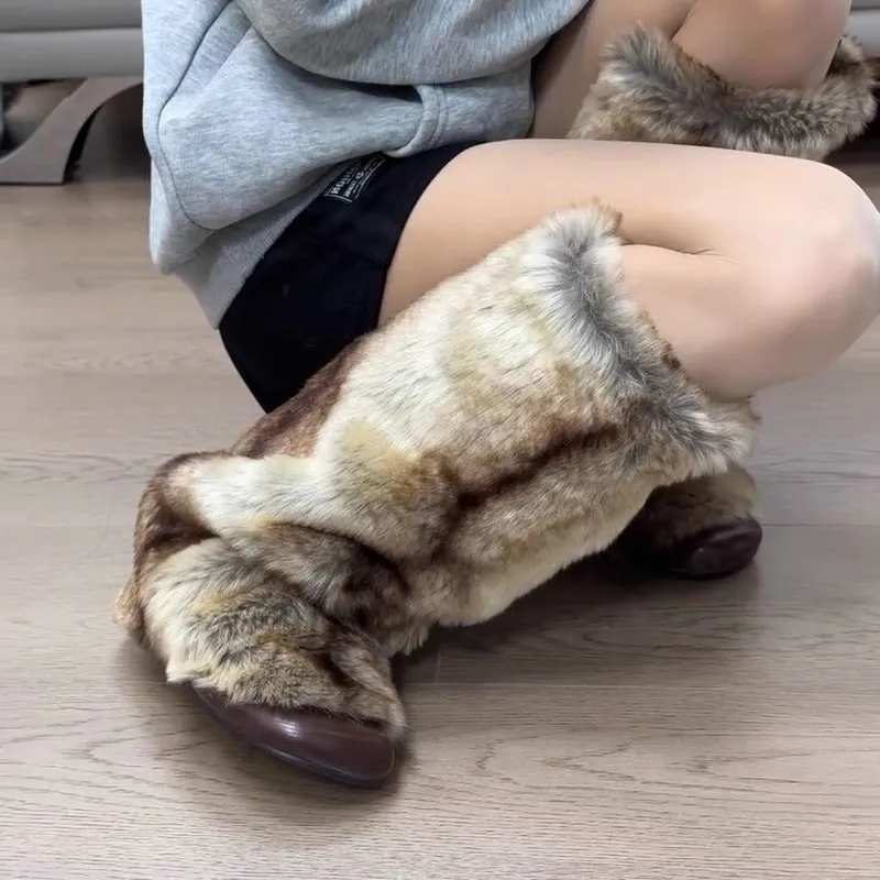Wenkouban Christmas outfits winter outfits  Black Friday Women's Plush High-Top Boots 2024 Winter Fashion Knee-High Low Heel Warm Cotton-Padded Shoes Snow Boots