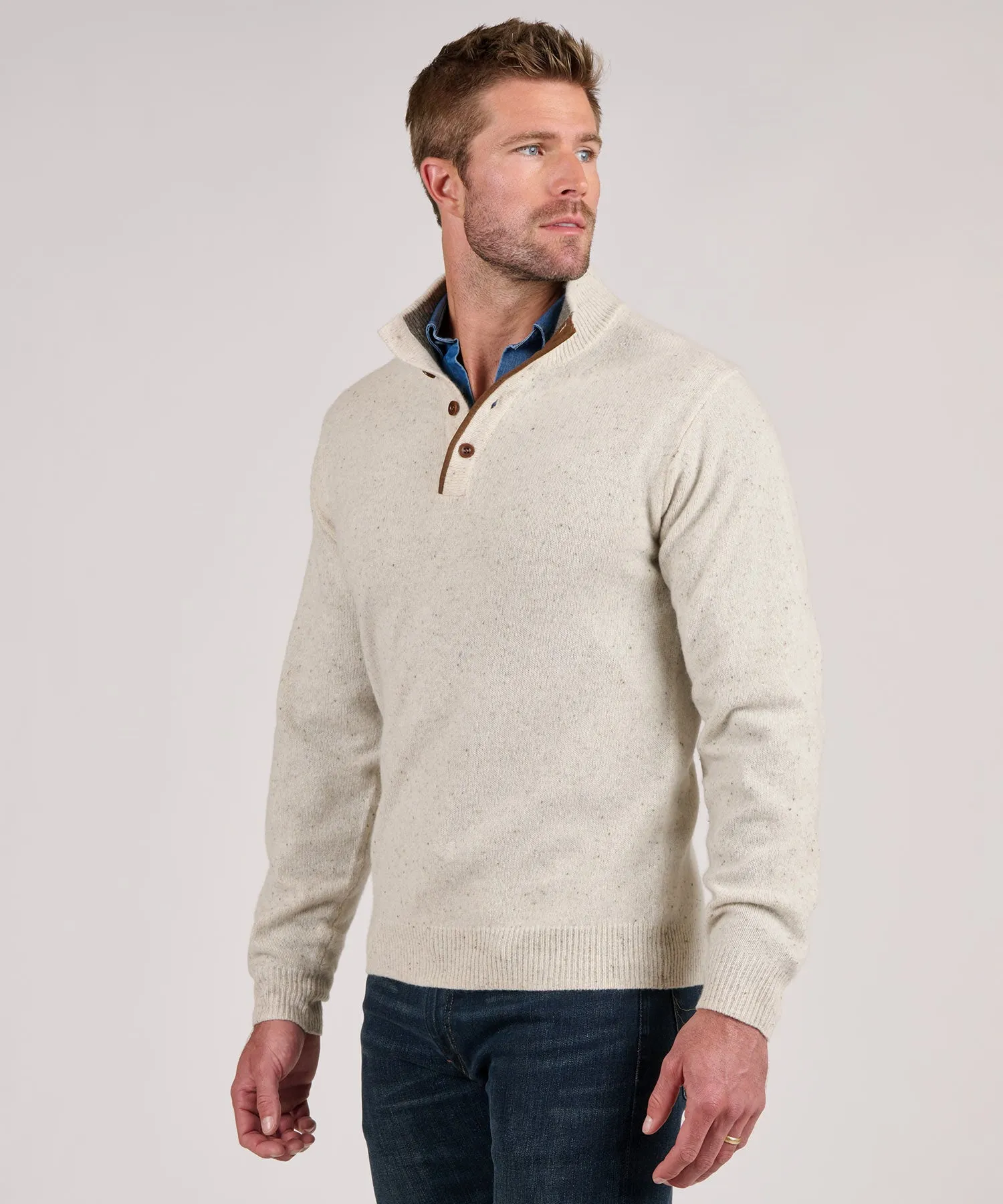 Westport Black Donegal Button Mock Pullover Sweater