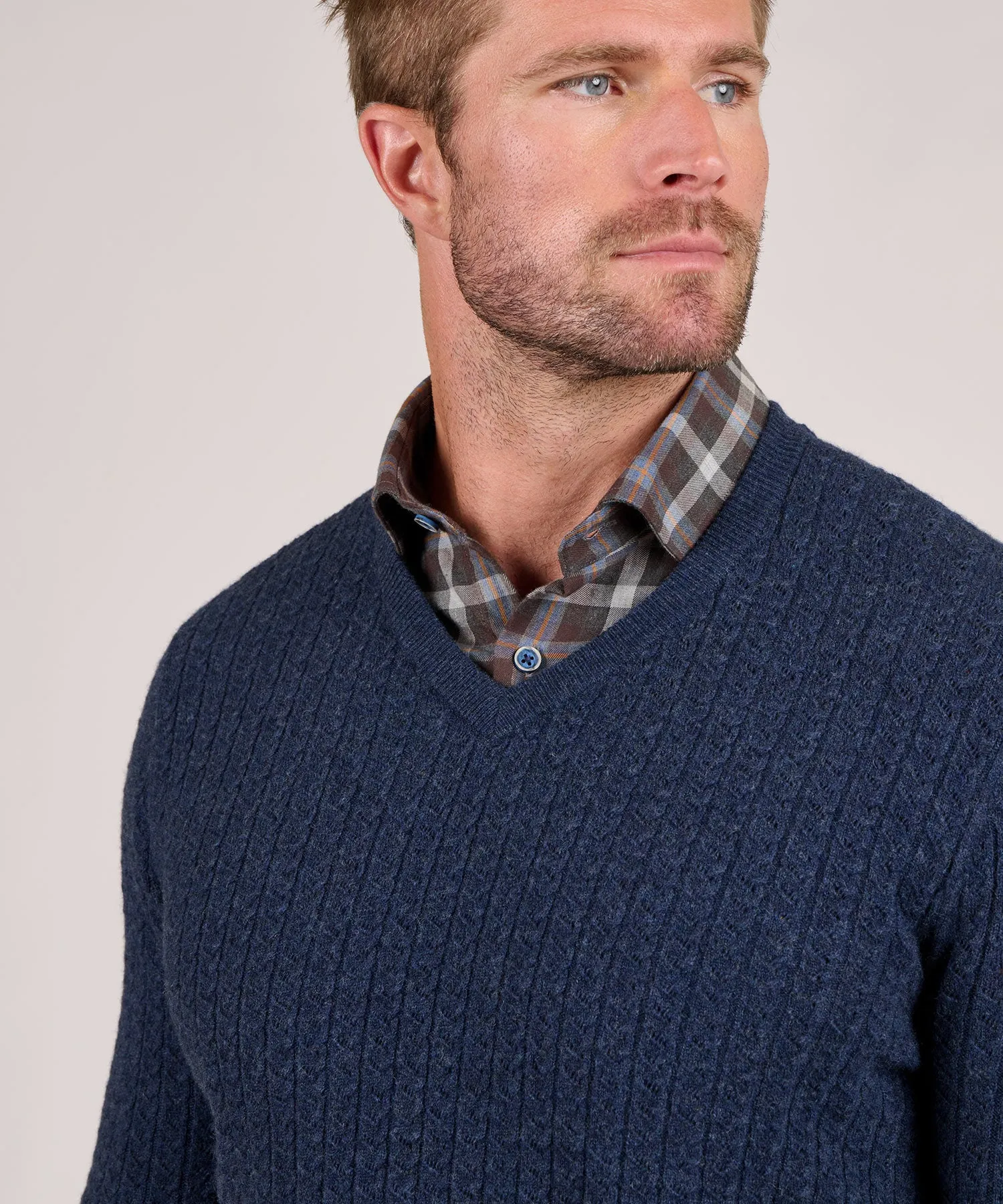 Westport Black V-Neck Cable Pullover Sweater