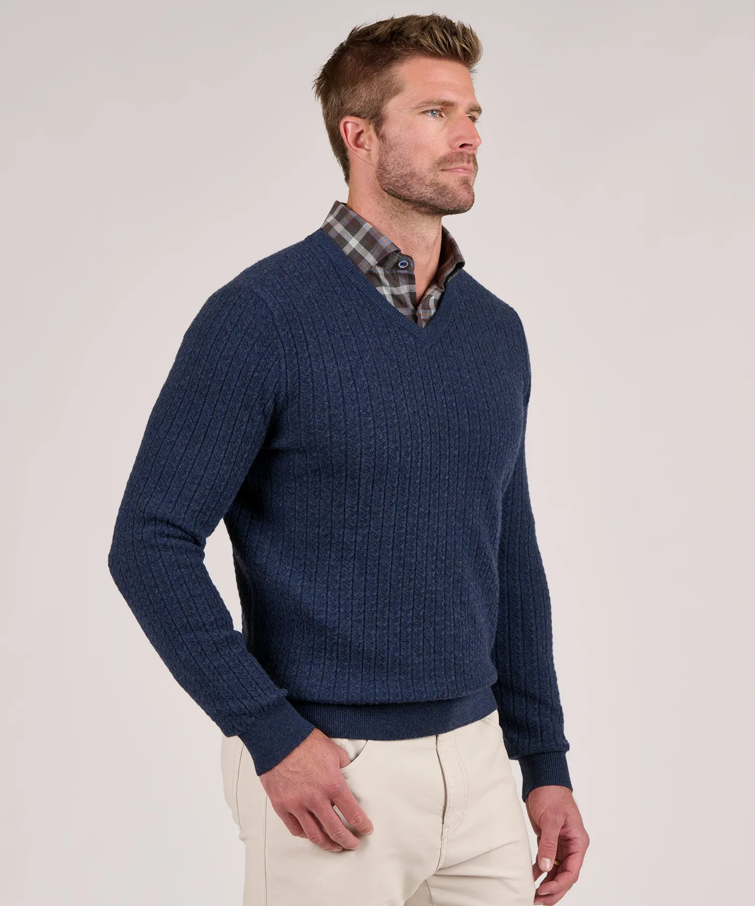 Westport Black V-Neck Cable Pullover Sweater