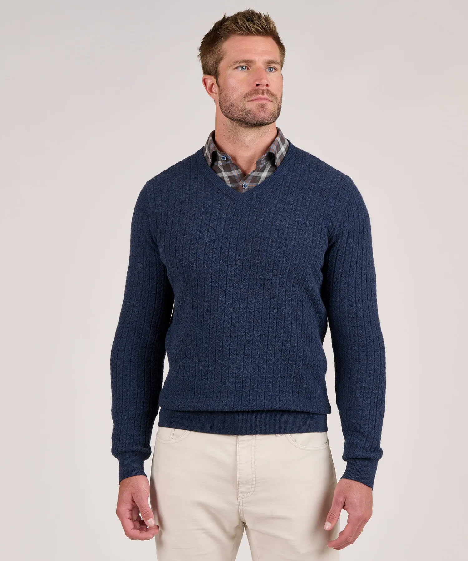 Westport Black V-Neck Cable Pullover Sweater