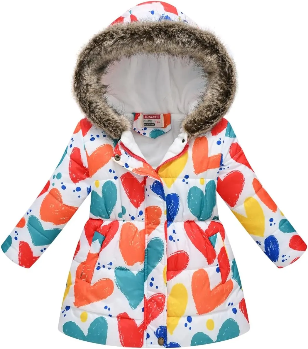 Winter Coats For Girls Hooded Waterproof Floral Printed Kids Toddler Warm Snow Jacket