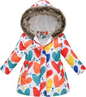 Winter Coats For Girls Hooded Waterproof Floral Printed Kids Toddler Warm Snow Jacket