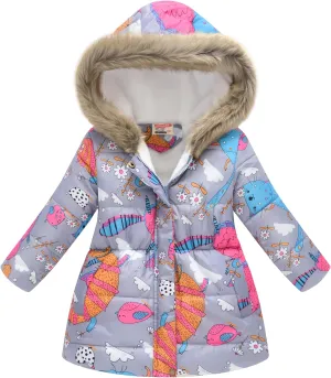 Winter Coats For Girls Hooded Waterproof Floral Printed Kids Toddler Warm Snow Jacket