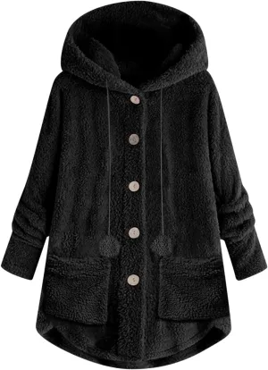 Winter Coats for Women 2024 Loose Plush Solid Color Single Breasted Pocket Hood Zipper Up Jacket