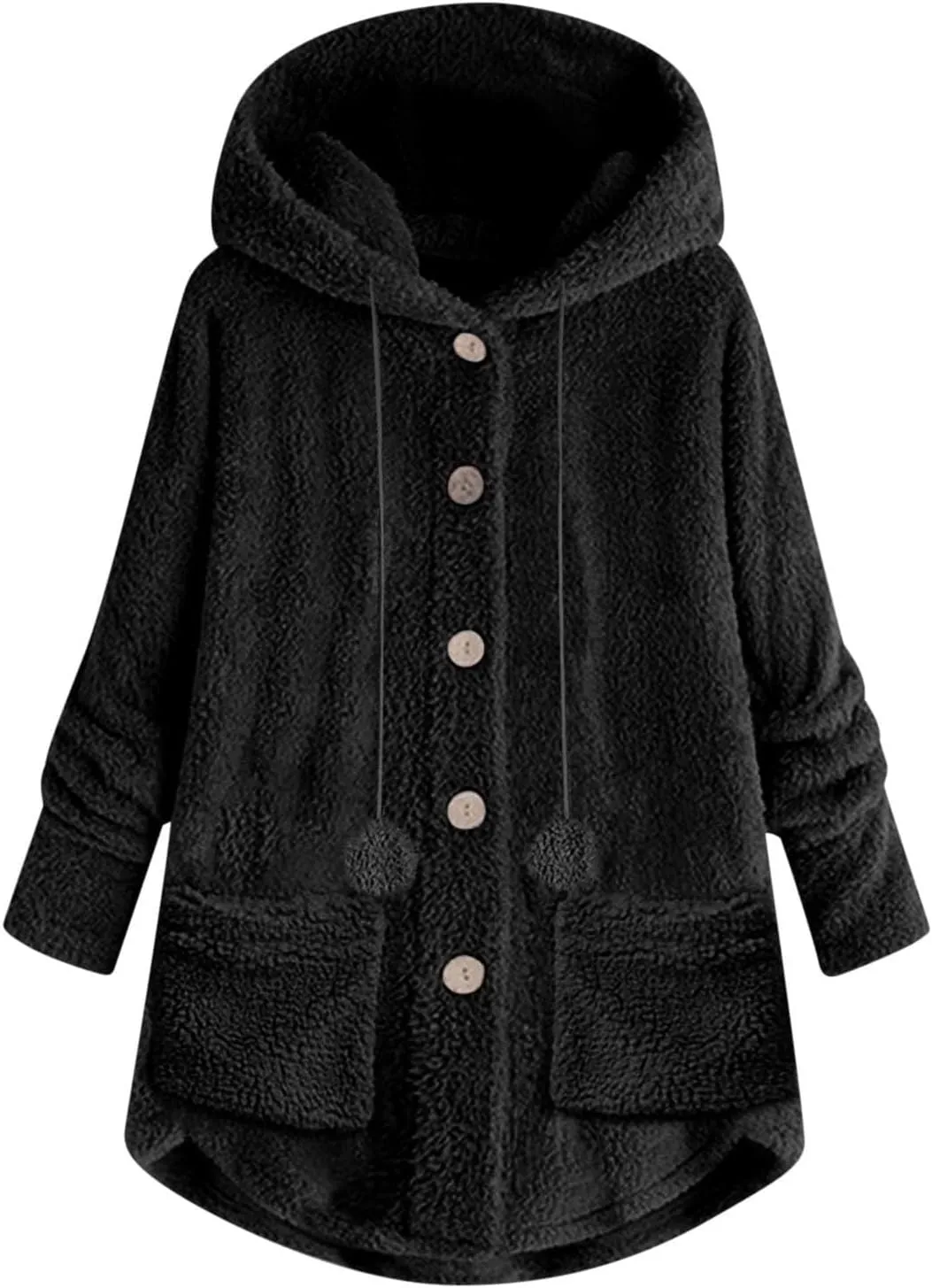 Winter Coats for Women 2024 Loose Plush Solid Color Single Breasted Pocket Hood Zipper Up Jacket