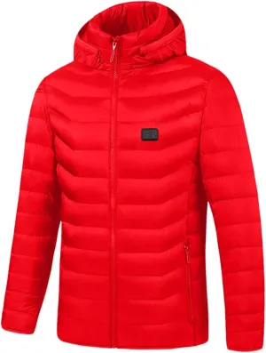 Winter Jacket For Men Cotton Padded Zipper Warm Fall Winter Plus Velvet Coats Solid Heated Jacket Outerwear (Red, XXXL)