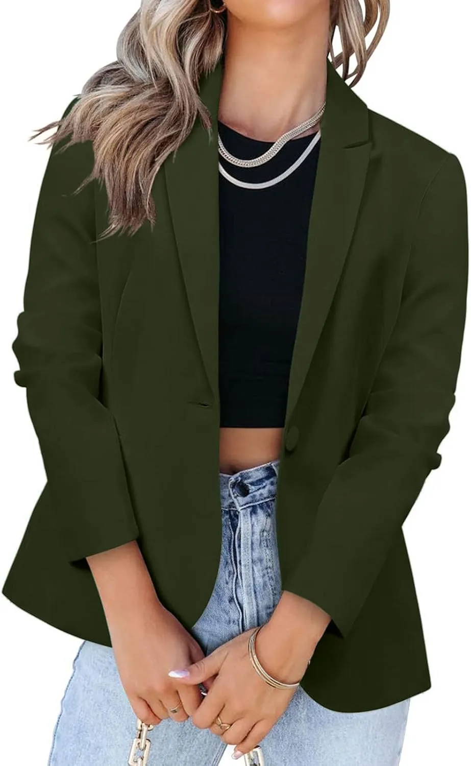 Women's 2024 Fall Business Casual Blazers Open Front Trendy Work Office Blazer Jacket Long Sleeve Solid Color Outwear