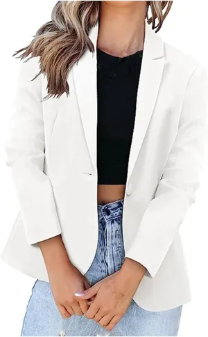 Women's 2024 Fall Business Casual Blazers Open Front Trendy Work Office Blazer Jacket Long Sleeve Solid Color Outwear