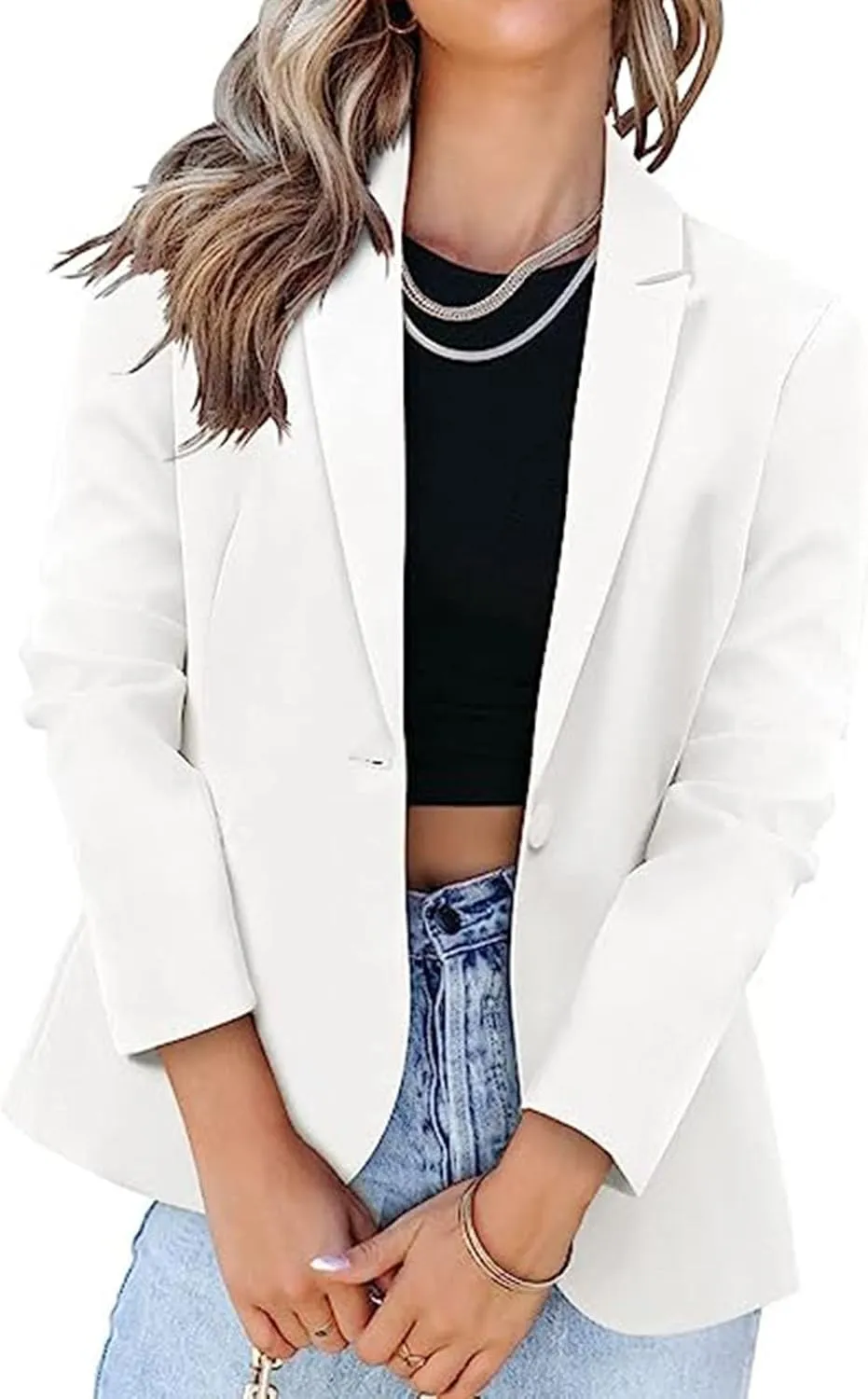 Women's 2024 Fall Business Casual Blazers Open Front Trendy Work Office Blazer Jacket Long Sleeve Solid Color Outwear