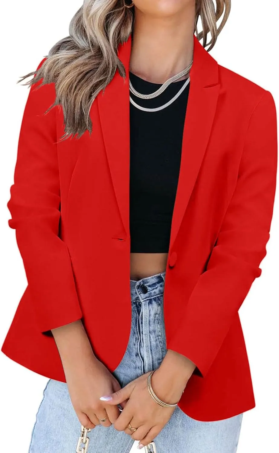 Women's 2024 Fall Business Casual Blazers Open Front Trendy Work Office Blazer Jacket Long Sleeve Solid Color Outwear