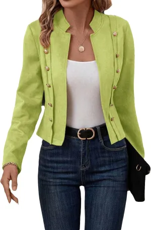 Womens Cropped Suede Blazer Jacket 2024 New Spring Fashion Casual Lightweight Petite Fitted Office Outwear Suit