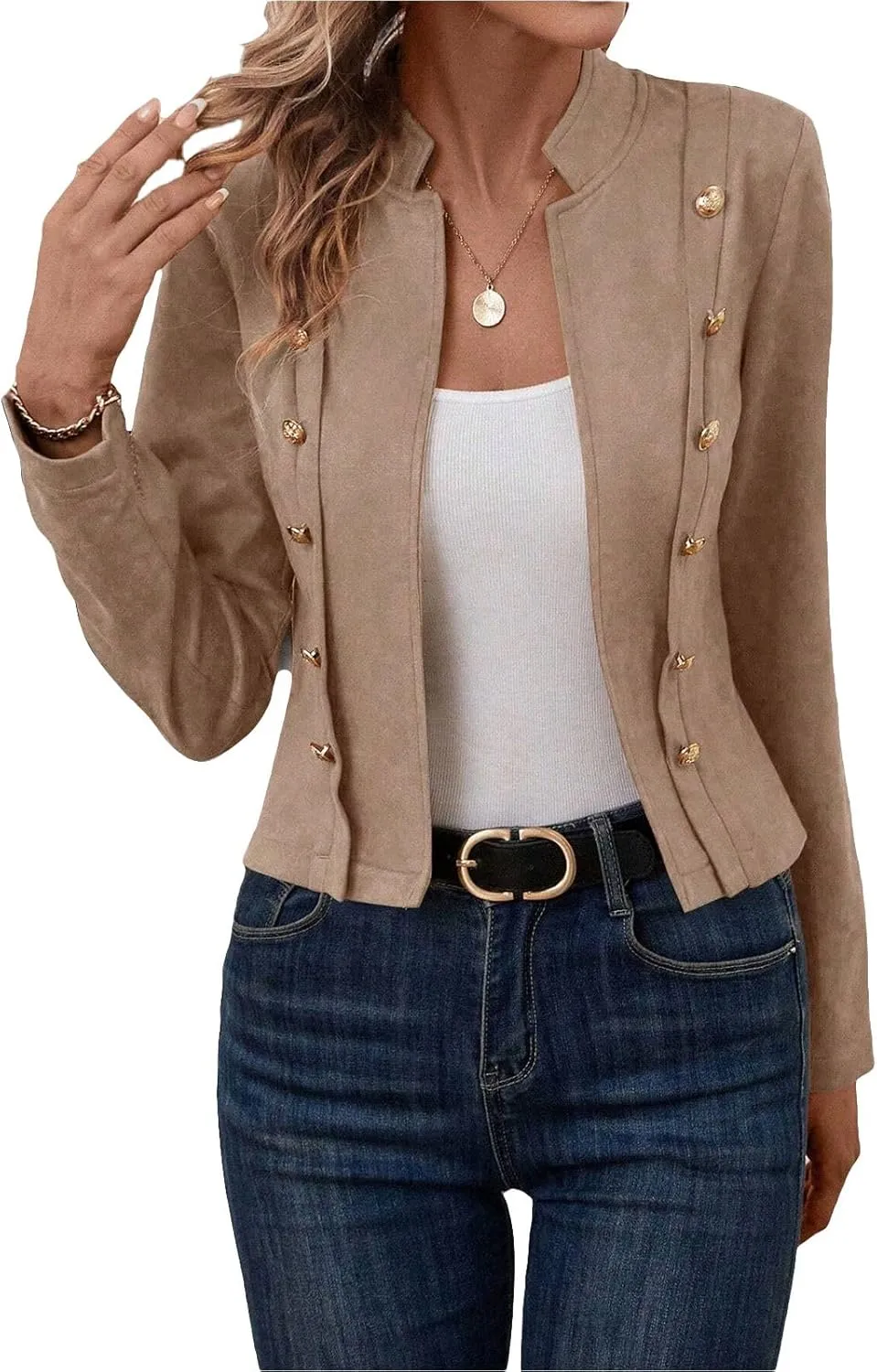 Womens Cropped Suede Blazer Jacket 2024 New Spring Fashion Casual Lightweight Petite Fitted Office Outwear Suit