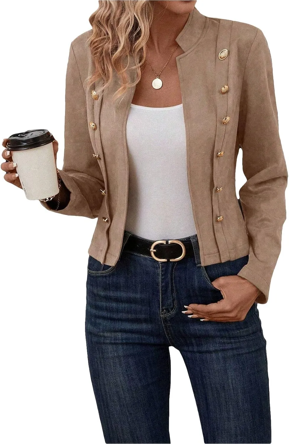 Womens Cropped Suede Blazer Jacket 2024 New Spring Fashion Casual Lightweight Petite Fitted Office Outwear Suit
