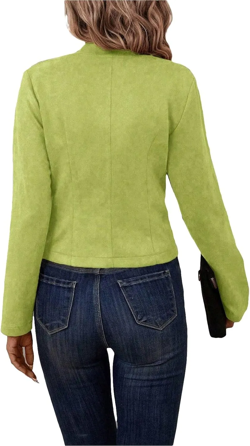 Womens Cropped Suede Blazer Jacket 2024 New Spring Fashion Casual Lightweight Petite Fitted Office Outwear Suit