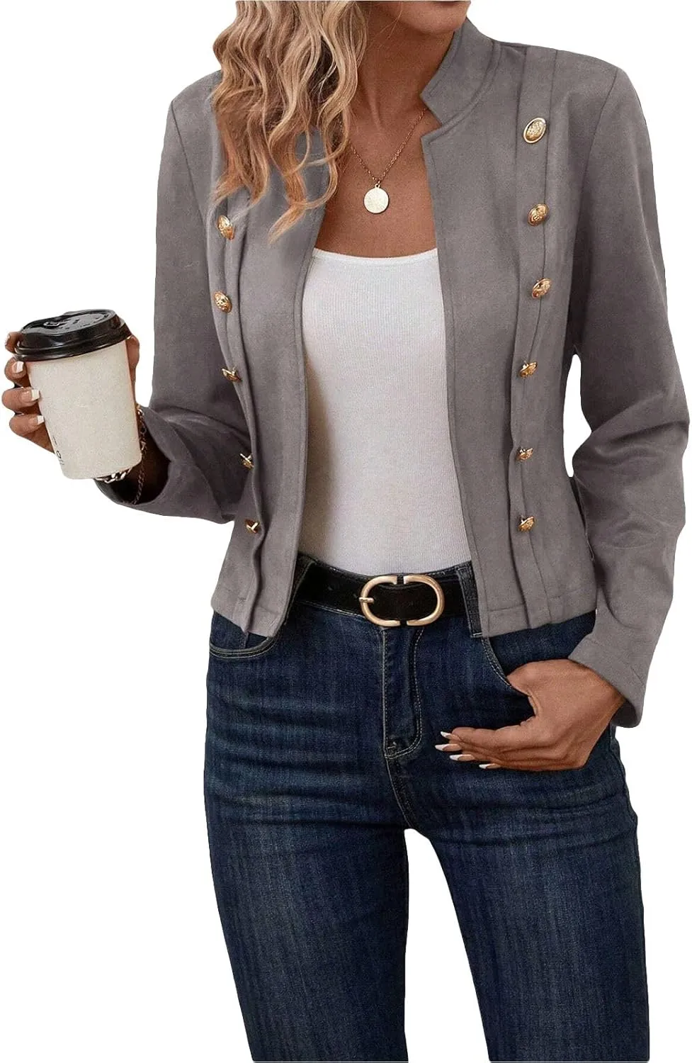 Womens Cropped Suede Blazer Jacket 2024 New Spring Fashion Casual Lightweight Petite Fitted Office Outwear Suit