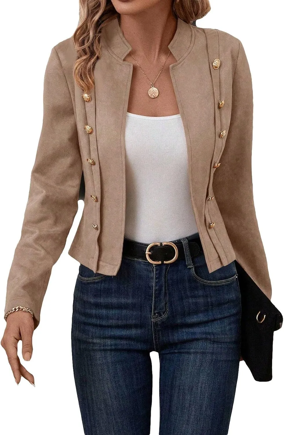 Womens Cropped Suede Blazer Jacket 2024 New Spring Fashion Casual Lightweight Petite Fitted Office Outwear Suit