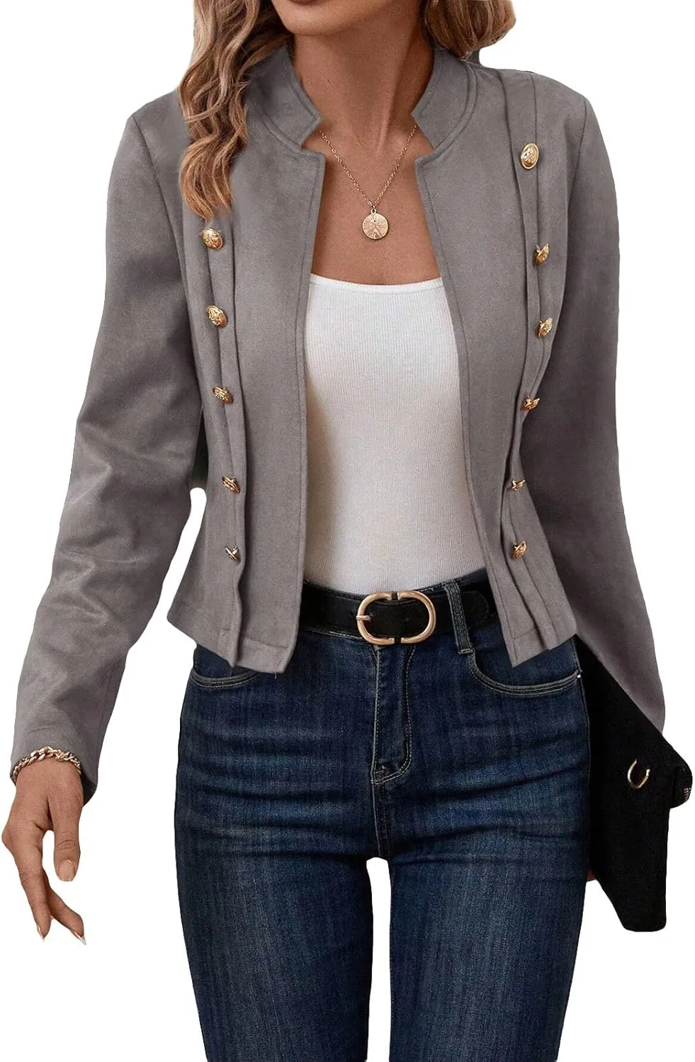 Womens Cropped Suede Blazer Jacket 2024 New Spring Fashion Casual Lightweight Petite Fitted Office Outwear Suit