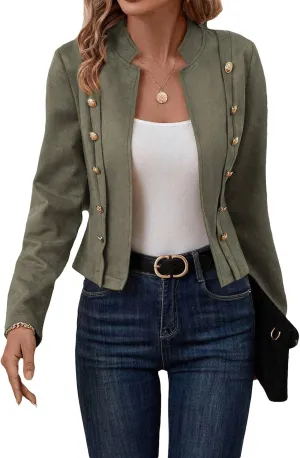 Womens Cropped Suede Blazer Jacket 2024 New Spring Fashion Casual Lightweight Petite Fitted Office Outwear Suit