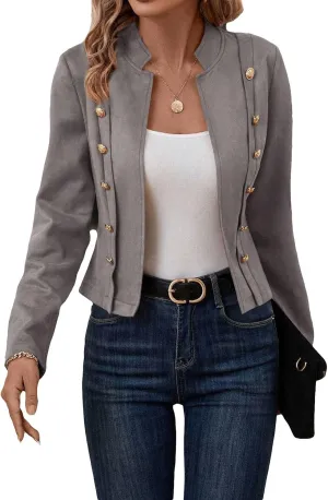 Womens Cropped Suede Blazer Jacket 2024 New Spring Fashion Casual Lightweight Petite Fitted Office Outwear Suit