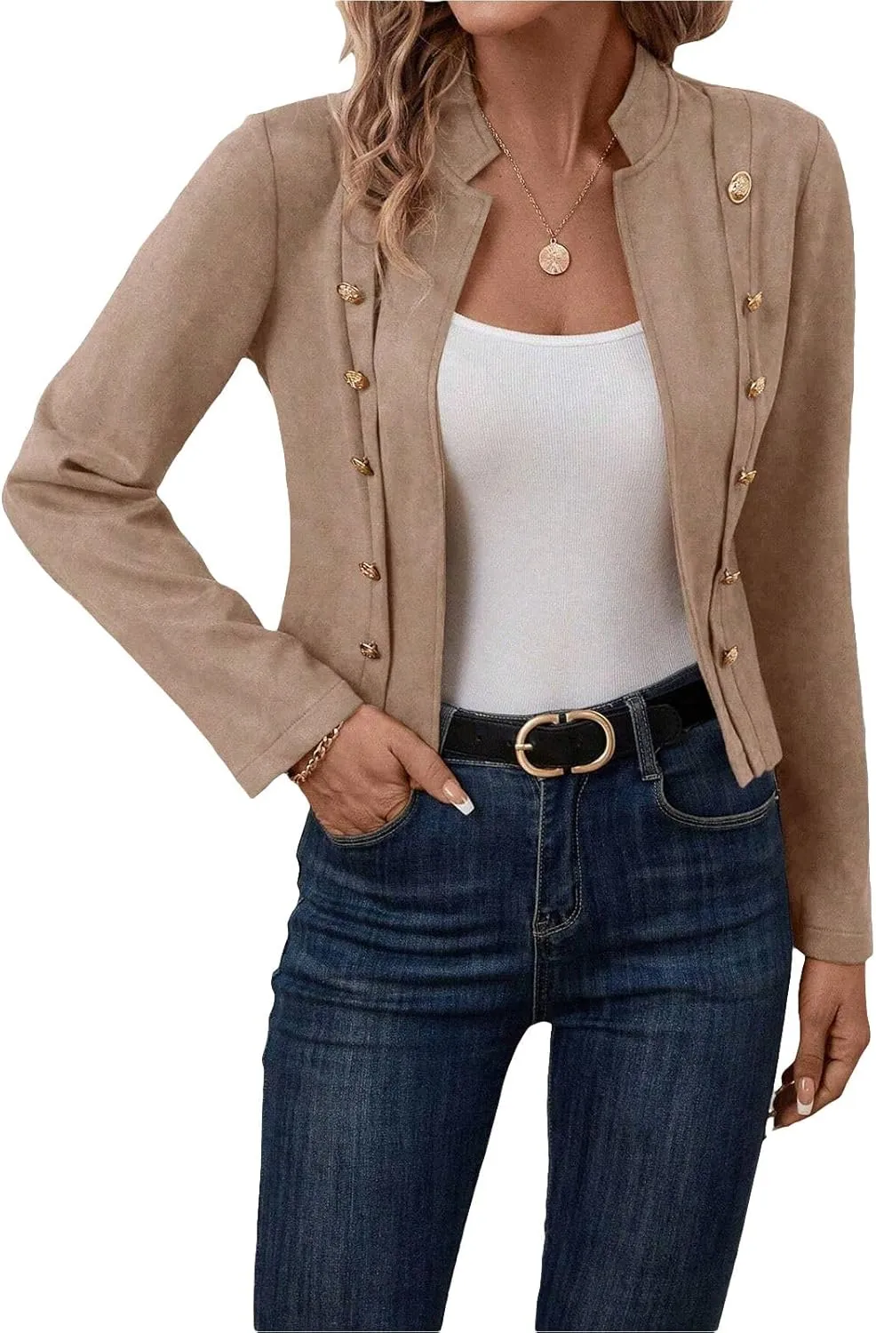 Womens Cropped Suede Blazer Jacket 2024 New Spring Fashion Casual Lightweight Petite Fitted Office Outwear Suit