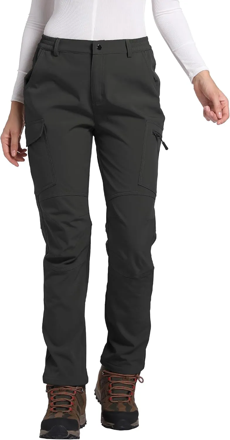 Women's Fleece Lined Waterproof Hiking Pants Insulated Softshell Warm Outdoor Winter Snow Ski Pants