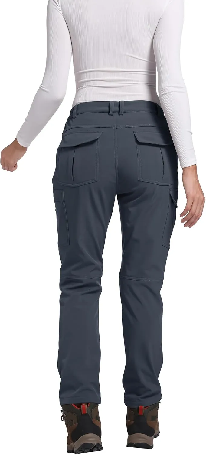Women's Fleece Lined Waterproof Hiking Pants Insulated Softshell Warm Outdoor Winter Snow Ski Pants