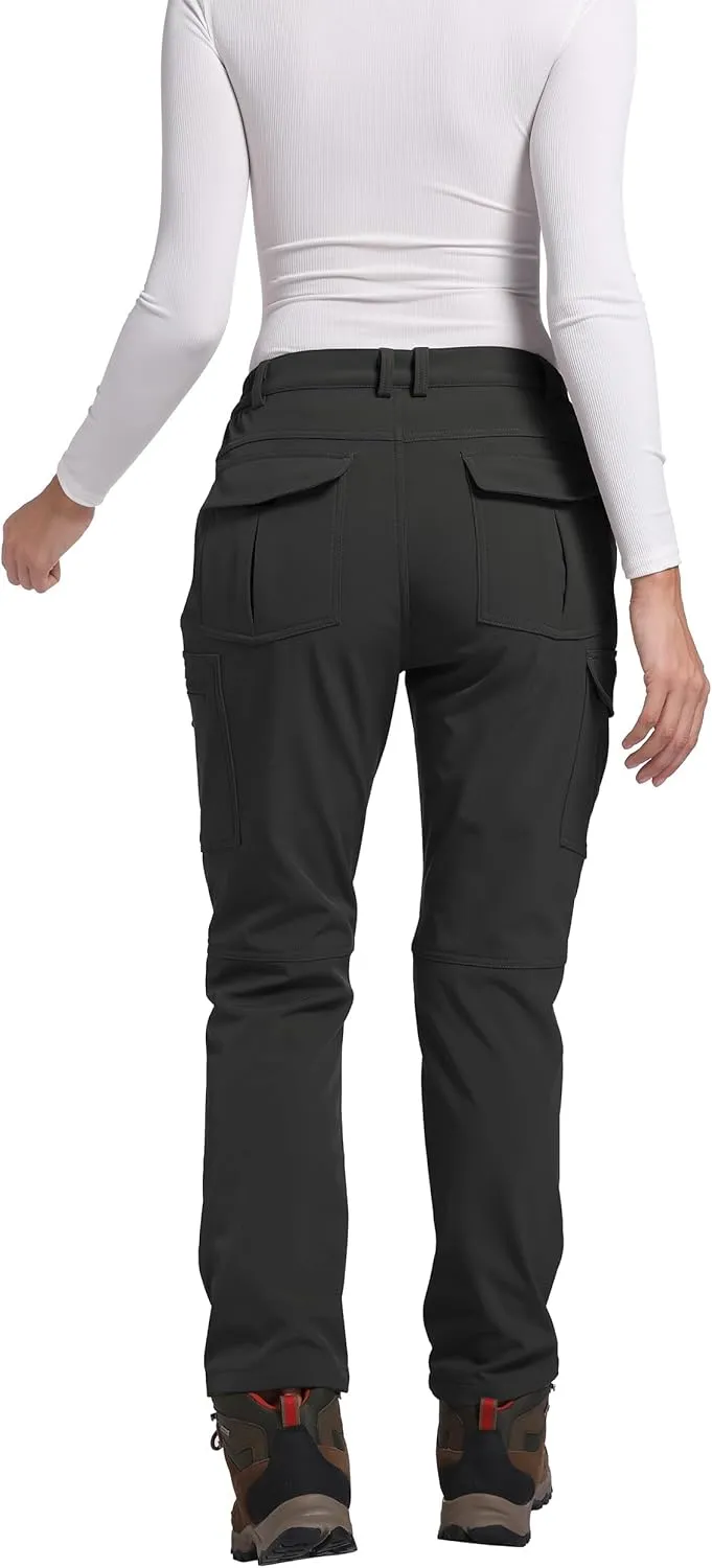 Women's Fleece Lined Waterproof Hiking Pants Insulated Softshell Warm Outdoor Winter Snow Ski Pants