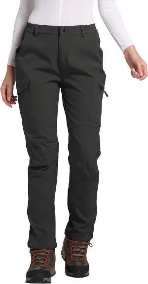 Women's Fleece Lined Waterproof Hiking Pants Insulated Softshell Warm Outdoor Winter Snow Ski Pants