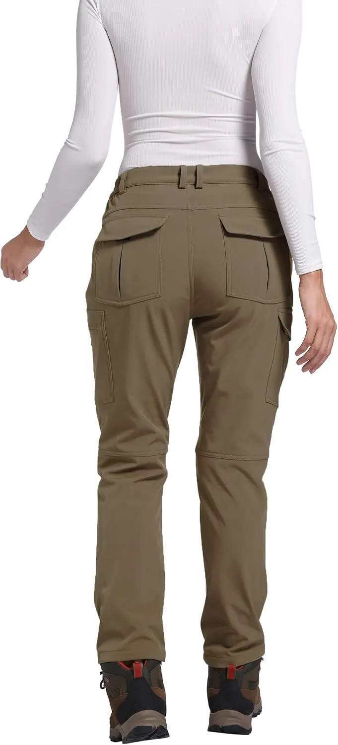 Women's Fleece Lined Waterproof Hiking Pants Insulated Softshell Warm Outdoor Winter Snow Ski Pants