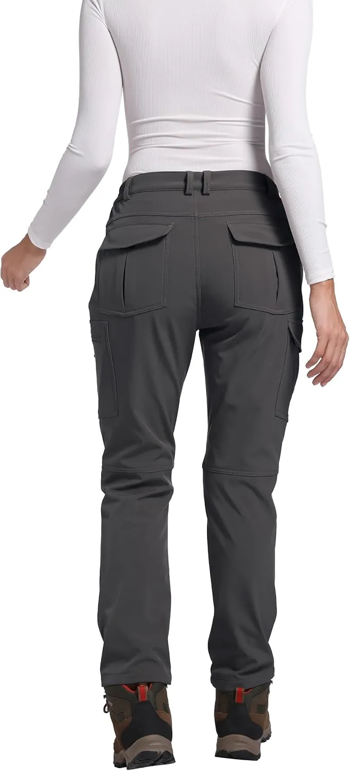 Women's Fleece Lined Waterproof Hiking Pants Insulated Softshell Warm Outdoor Winter Snow Ski Pants
