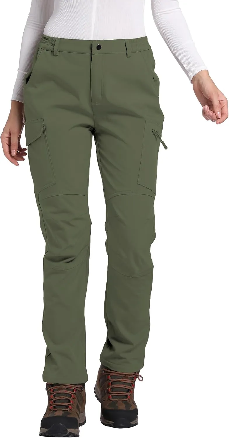 Women's Fleece Lined Waterproof Hiking Pants Insulated Softshell Warm Outdoor Winter Snow Ski Pants