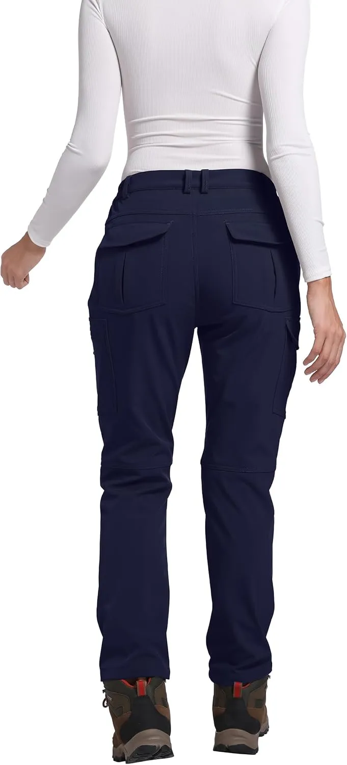 Women's Fleece Lined Waterproof Hiking Pants Insulated Softshell Warm Outdoor Winter Snow Ski Pants