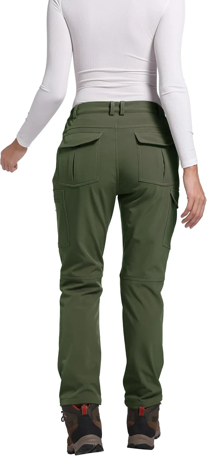 Women's Fleece Lined Waterproof Hiking Pants Insulated Softshell Warm Outdoor Winter Snow Ski Pants
