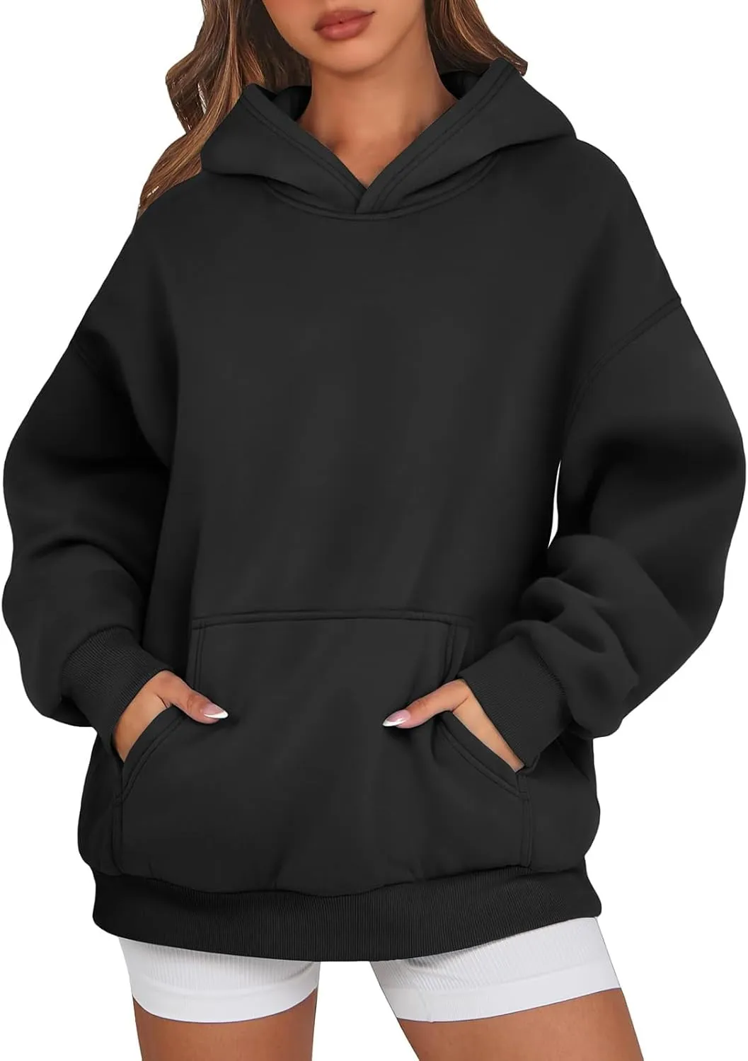Womens Fleece Oversized Hoodie Baggy Cotton Soft Pullover Sweatshirts Drop Shoulder Fall Winter Hooded Coats w/Pocket