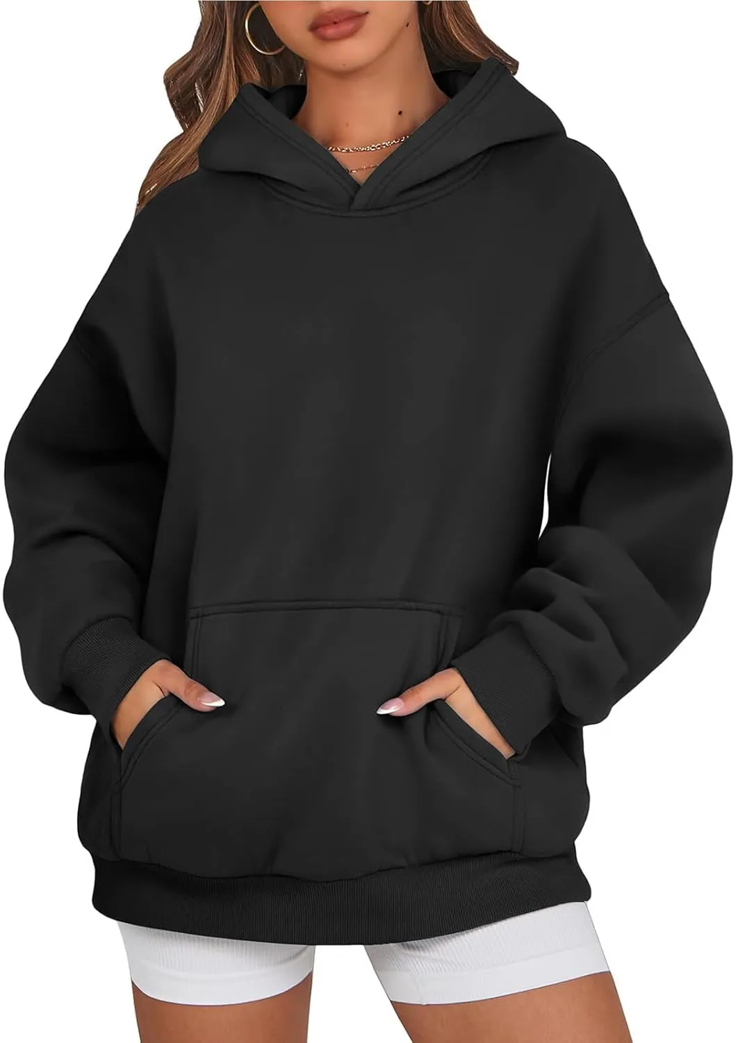 Womens Fleece Oversized Hoodie Baggy Cotton Soft Pullover Sweatshirts Drop Shoulder Fall Winter Hooded Coats w/Pocket