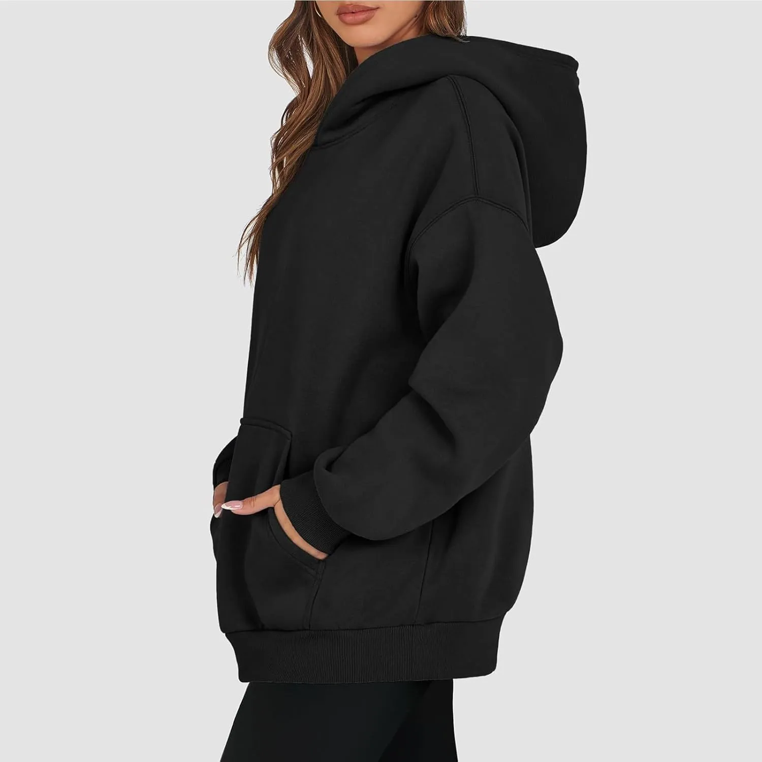 Womens Fleece Oversized Hoodie Baggy Cotton Soft Pullover Sweatshirts Drop Shoulder Fall Winter Hooded Coats w/Pocket