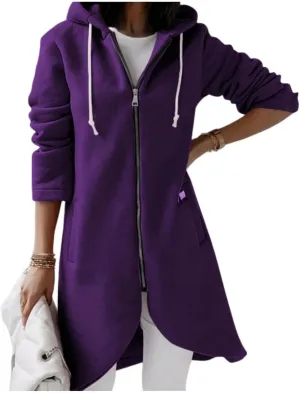 Women's Full Zip Up Hoodies Irregular Hem Long Sweatshirts Fleece Tunic Long Jacket Casual Loose Coat with Pockets